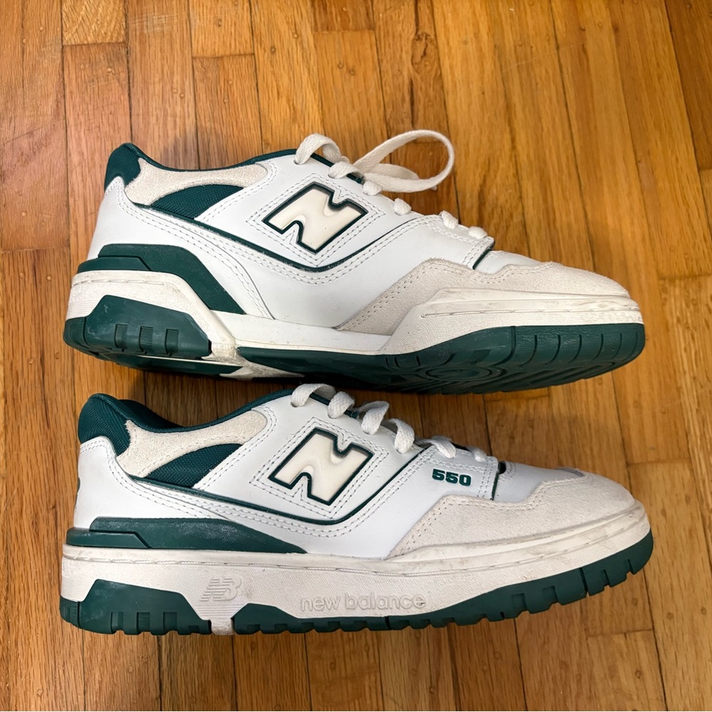 New Balance  White and Dark Green Sneakers
